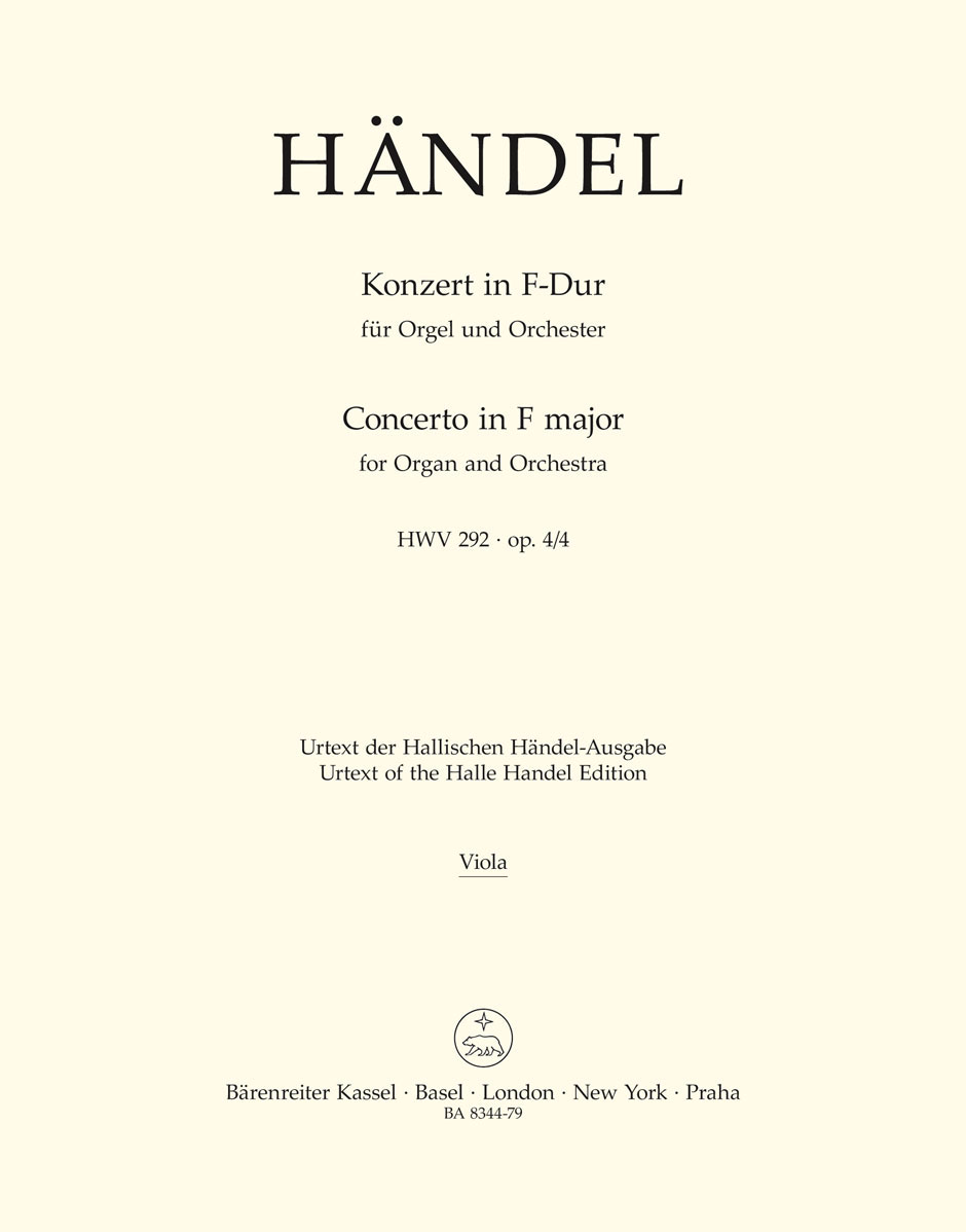 BARENREITER Haendel - Konzert In F-dur (fa Majeur) Orgue et Orchestre