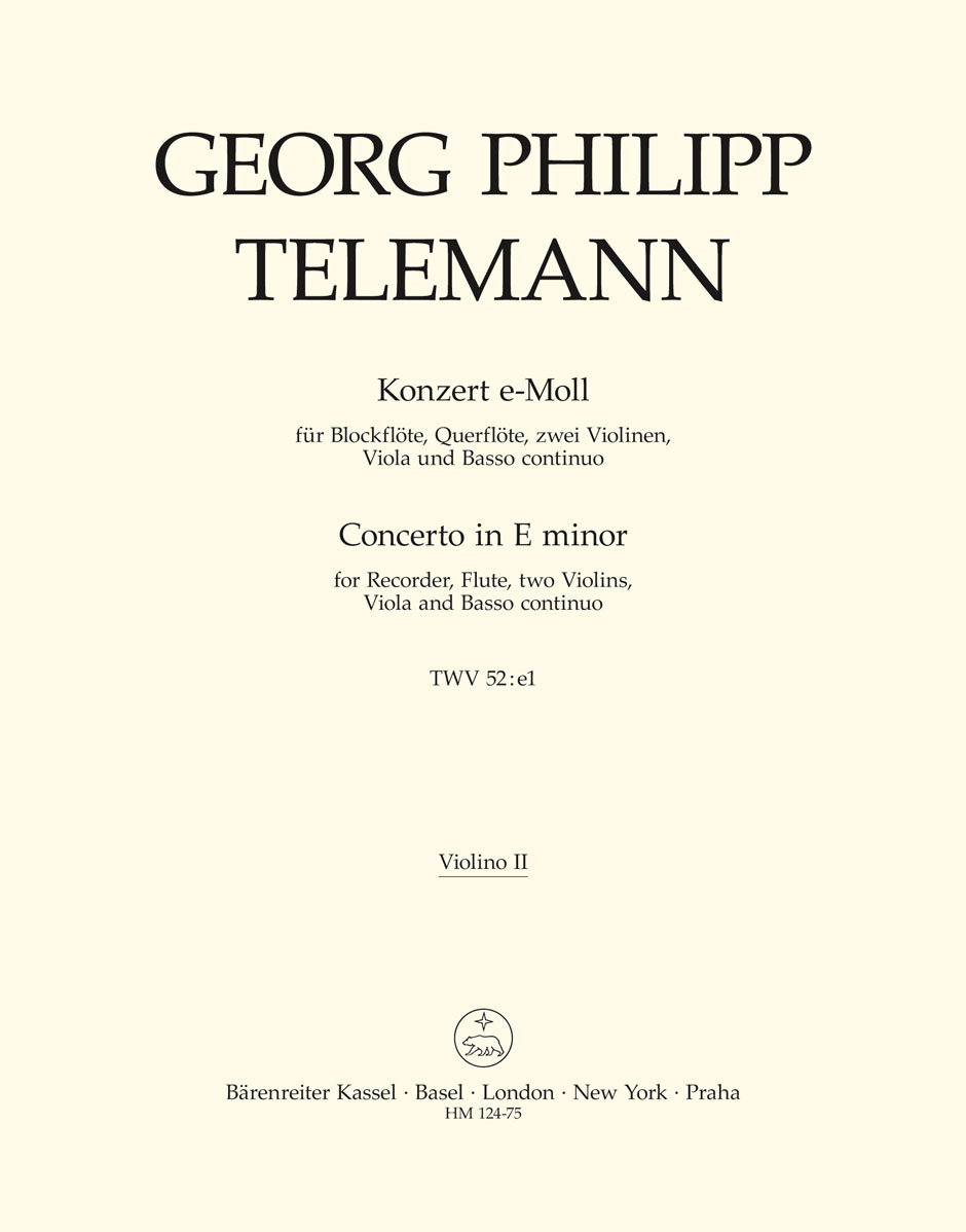 HORTUS MUSICUS TELEMANN G. PH. - CONCERTO EN MI MINEUR POUR FLB ALTO, FL, CORDES ET BC