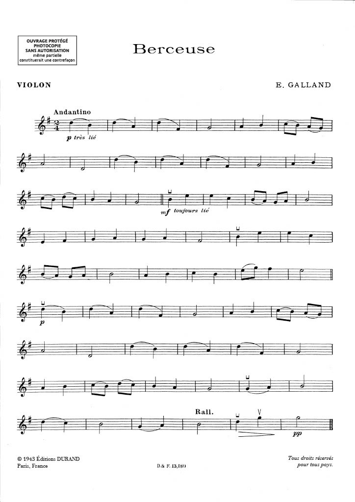 DURAND GALLAND - BERCEUSE - VIOLON ET PIANO