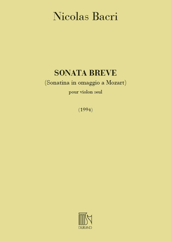 DURAND BACRI N. - SONATA BREVE OPUS 45 - VIOLON