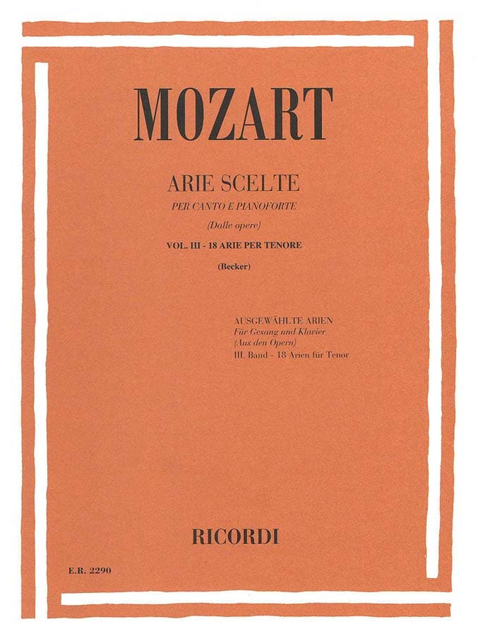 RICORDI MOZART W.A. - ARIE SCELTE VOL.3: 18 ARIE PER TENORE