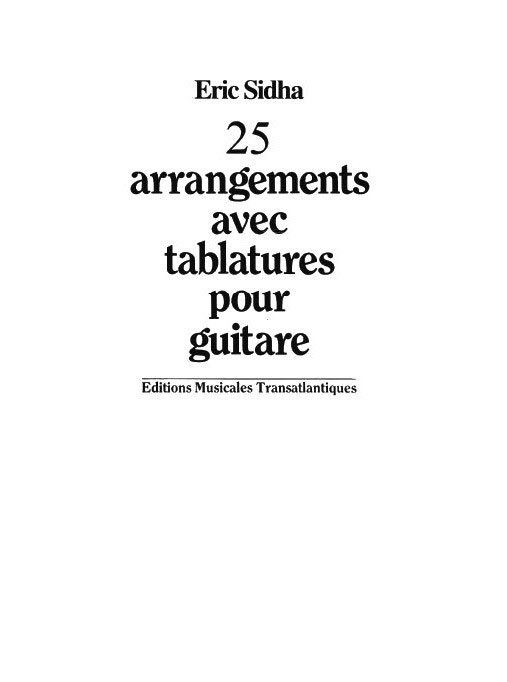 TRANSATLANTIQUES SIDHA E. - 25 ARRANGEMENTS - GUITARE