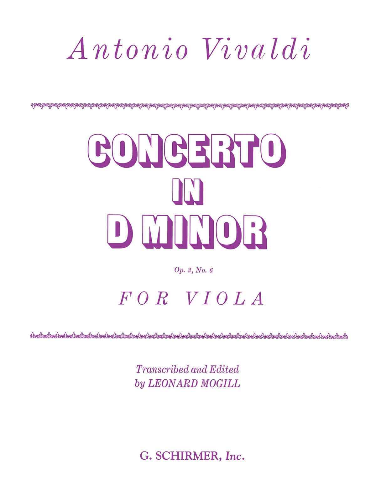 SCHIRMER VIVALDI A. - CONCERTO IN D MINOR OP. 3/6 - ALTO
