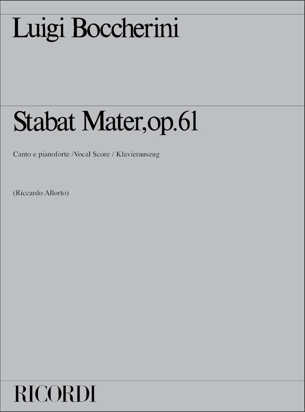 RICORDI BOCCHERINI L. - STABAT MATER OP. 61 - CANTO E PIANOFORTE