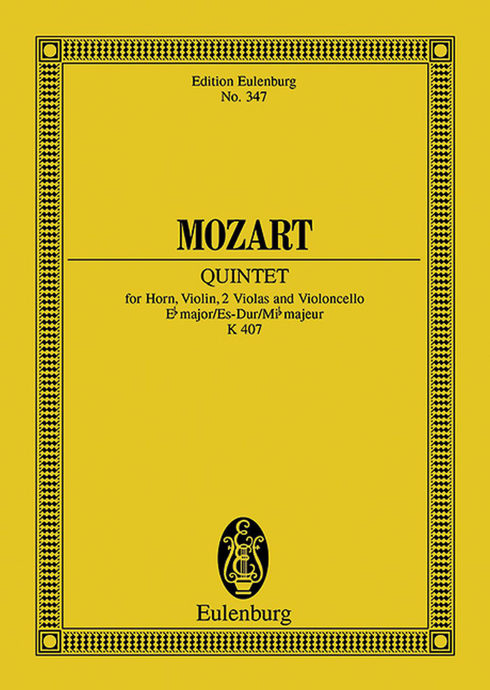 EULENBURG MOZART W.A. - QUINTET EB MAJOR KV 407 - HORN, VIOLIN, 2 VIOLAS AND CELLO
