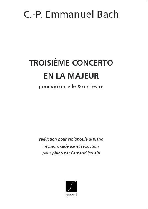 SALABERT BACH C.PH.E. - CONCERTO N°3 EN LA MAJEUR - VIOLONCELLE ET CLAVIER