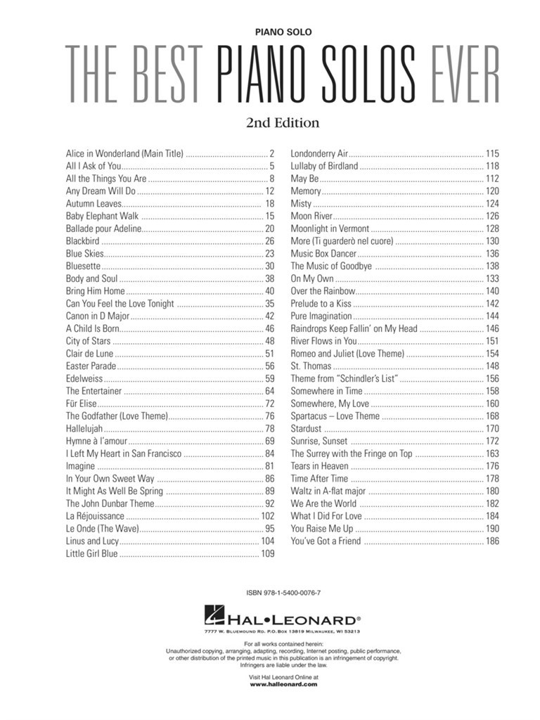 THE BEST PIANO SOLOS EVER - 2ND EDITION
