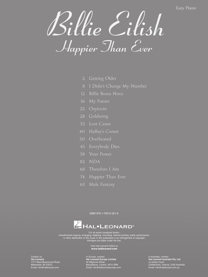 Billie Eilish Happier Than Ever Parole HAL LEONARD BILLIE EILISH - HAPPIER THAN EVER - PVG | Woodbrass.com