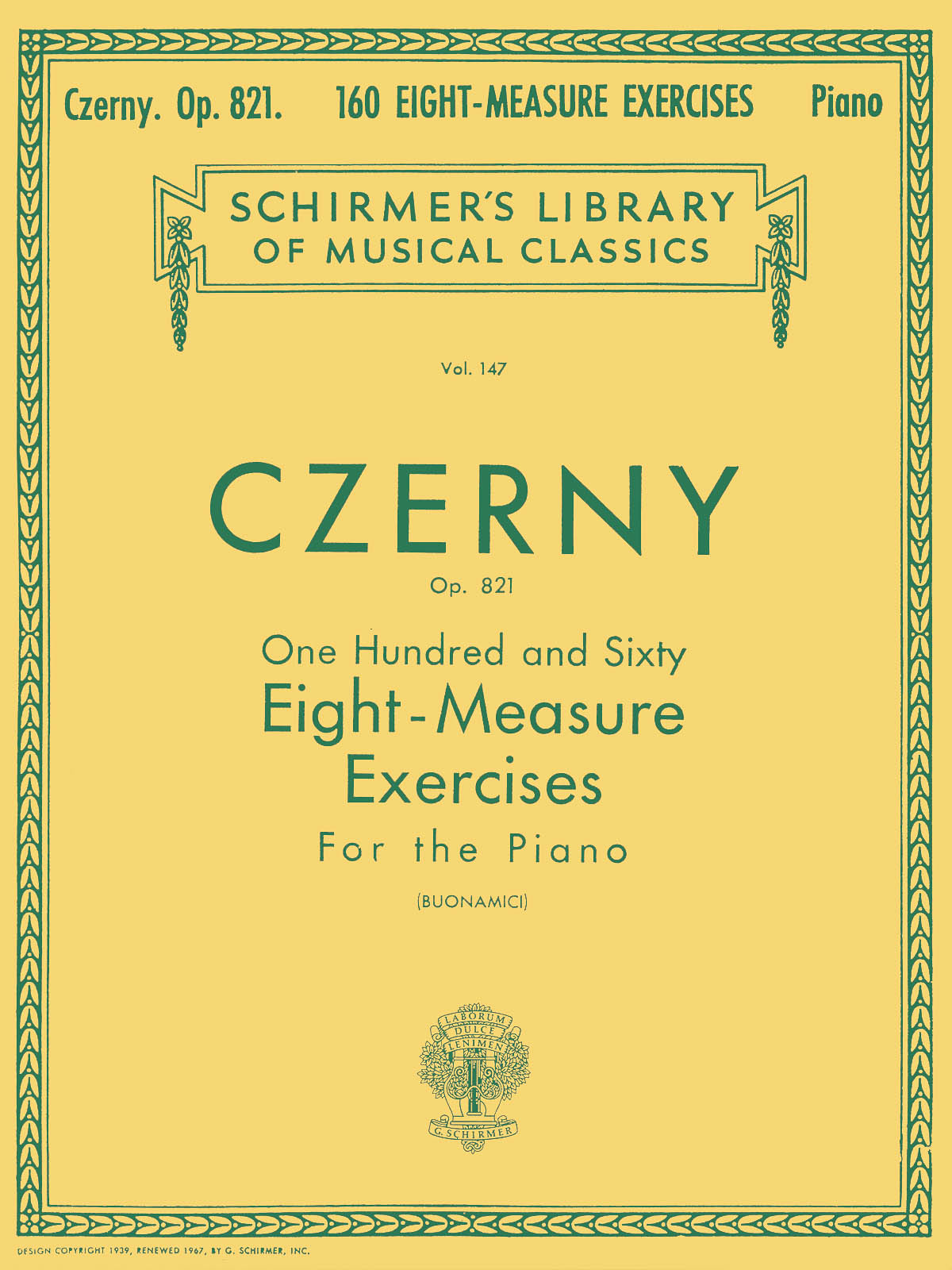 HAL LEONARD CZERNY CARL - 160 EIGHT-MEASURE EXERCISES OP.821 - PIANO 
