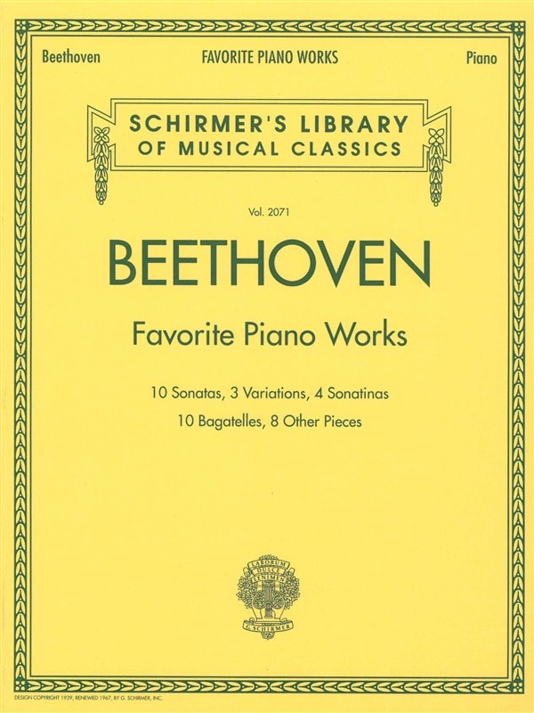 SCHIRMER SCHIRMER'S LIBRARY OF MUSICAL CLASSICS BEETHOVEN FAVORITE PIANO WORKS - 2071 - PIANO SOLO