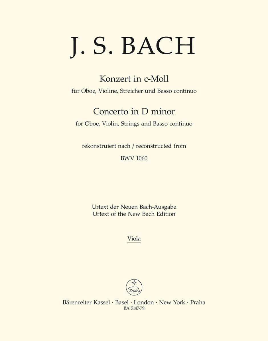 BARENREITER BACH J.S. - CONCERTO EN DO MINEUR POUR HAUTBOIS BWV 1060 - ALTO 