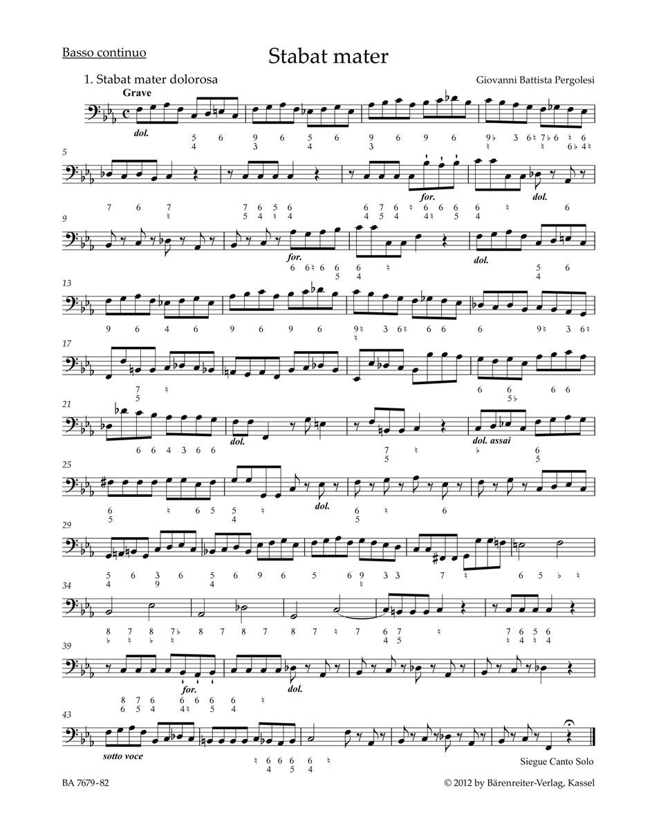 BARENREITER PERGOLESE G. B. - STABAT MATER - BASSE CONTINUE