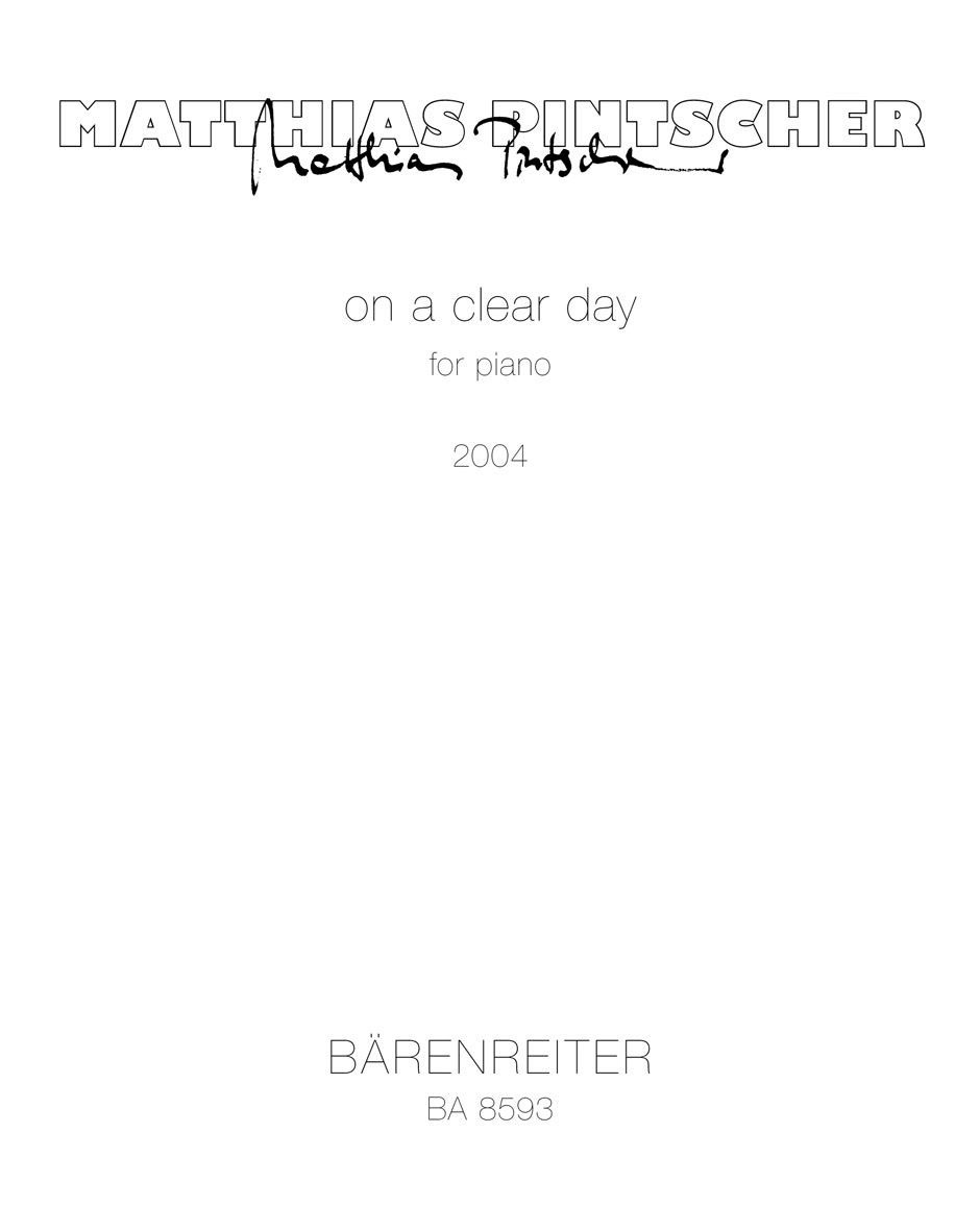 BARENREITER PINTSCHER M. - ON A CLEAR DAY - PIANO 