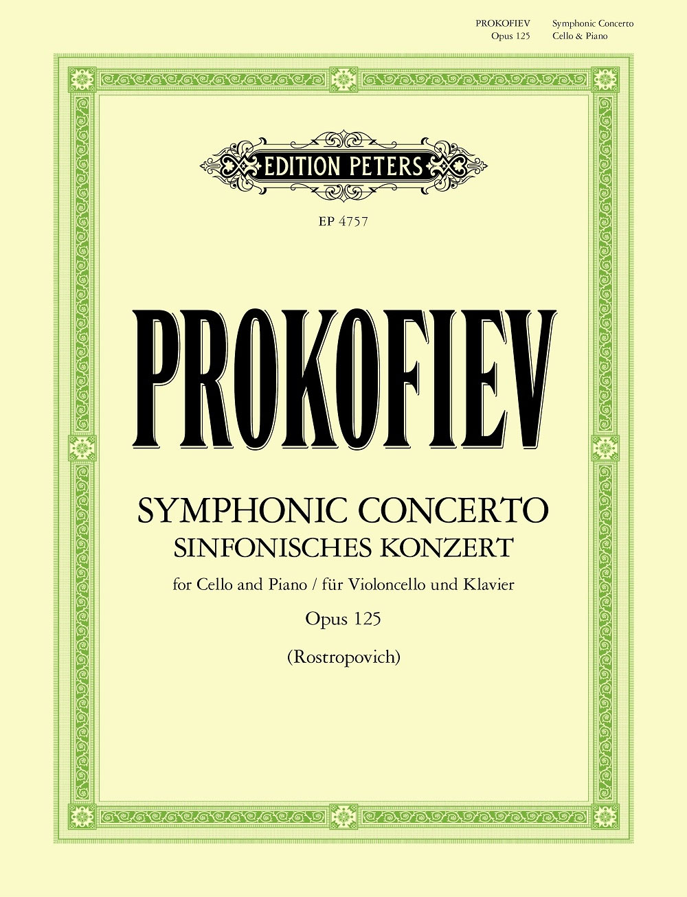 EDITION PETERS Symphonic Concerto for Cello and Piano Op. 125