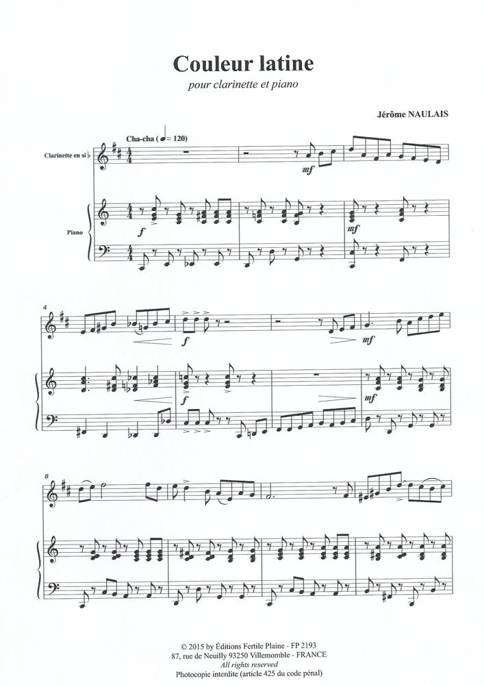 FERTILE PLAINE Naulais Jerome - Couleur Latine - Clarinette & Piano