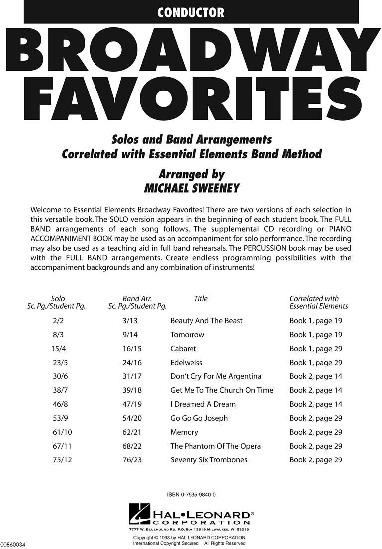 HAL LEONARD Essential Elements Broadway Favorites