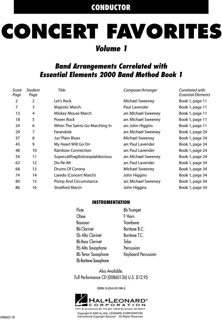 HAL LEONARD Concert Favorites Vol. 1 - Conductor