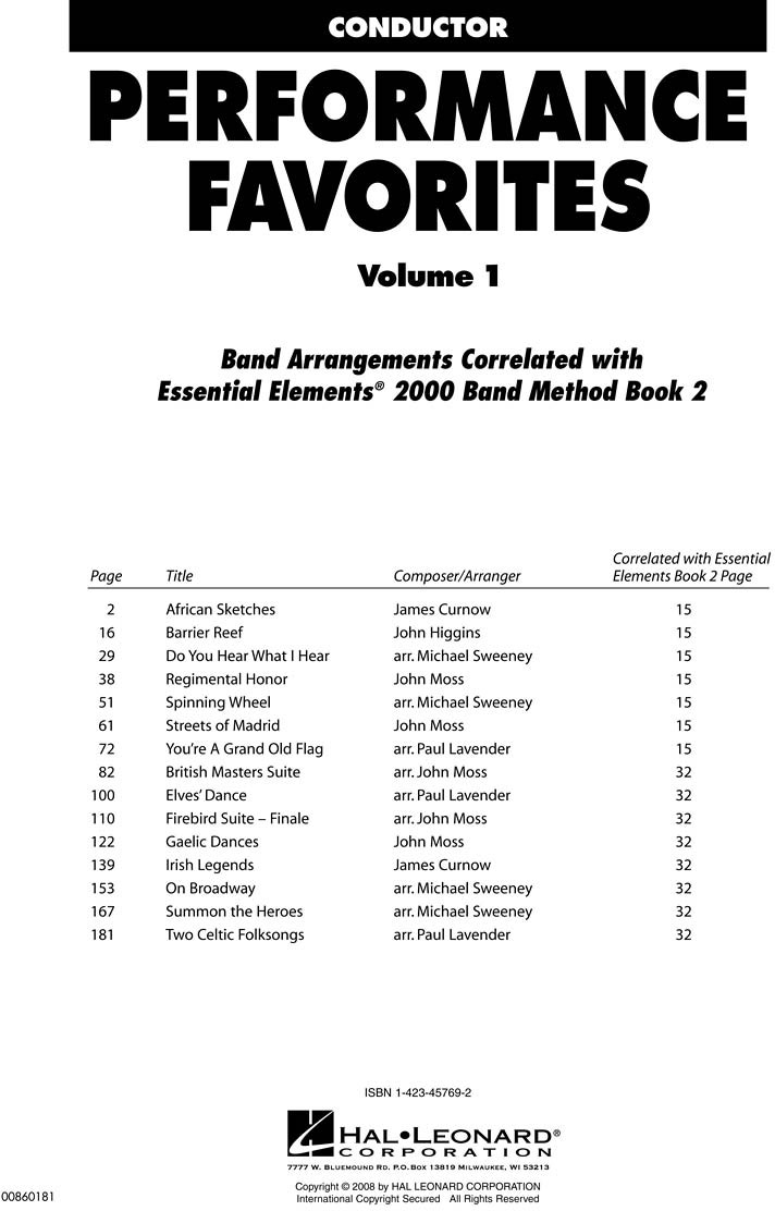 HAL LEONARD Performance Favorites, Vol. 1 - Conductor