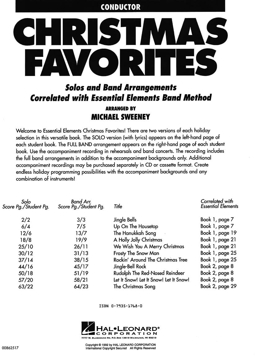 HAL LEONARD Essential Elements Christmas Favorites - Conductor