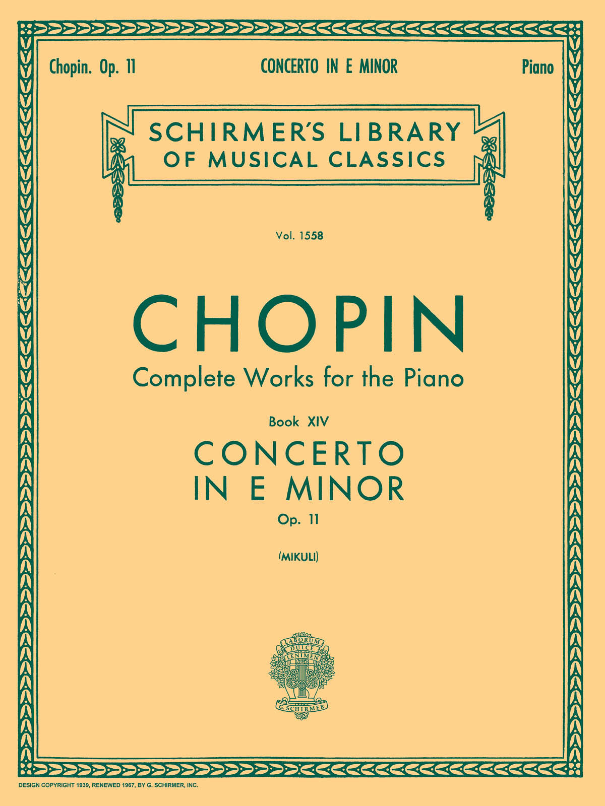 SCHIRMER Piano Concerto No.1 In E Minor Op.11