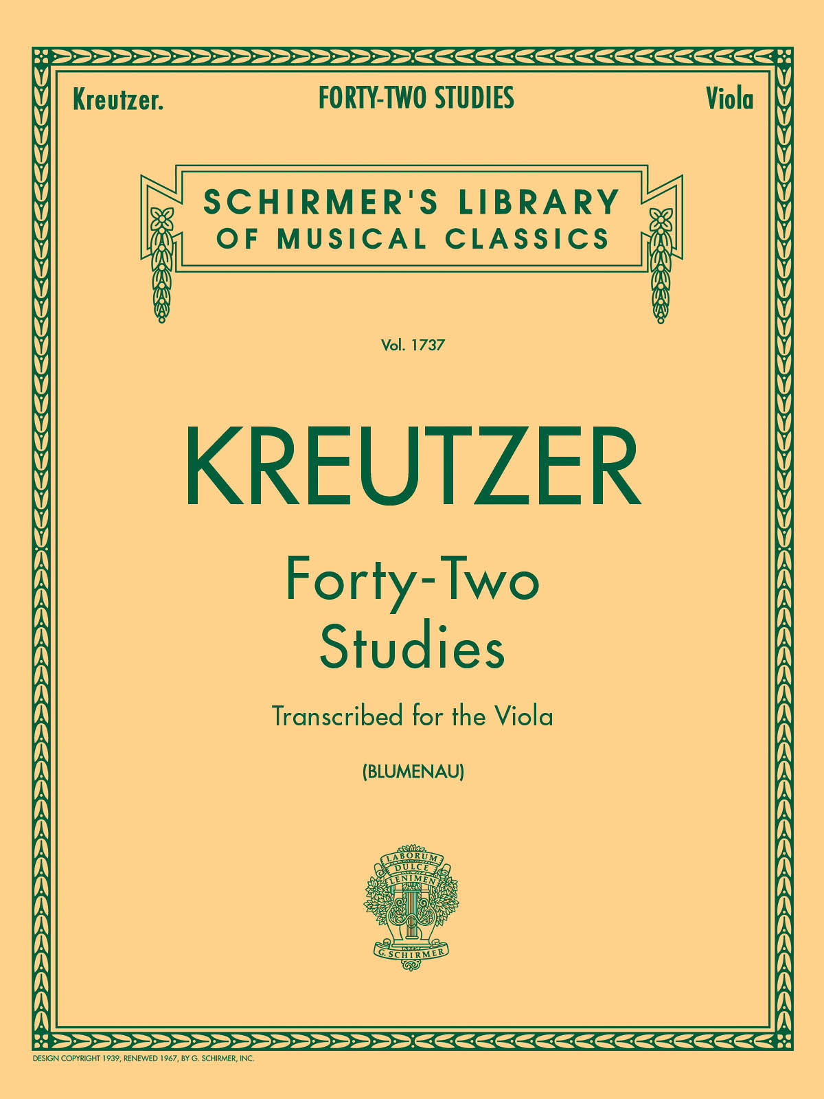 SCHIRMER 42 Studies Transcribed for the Viola