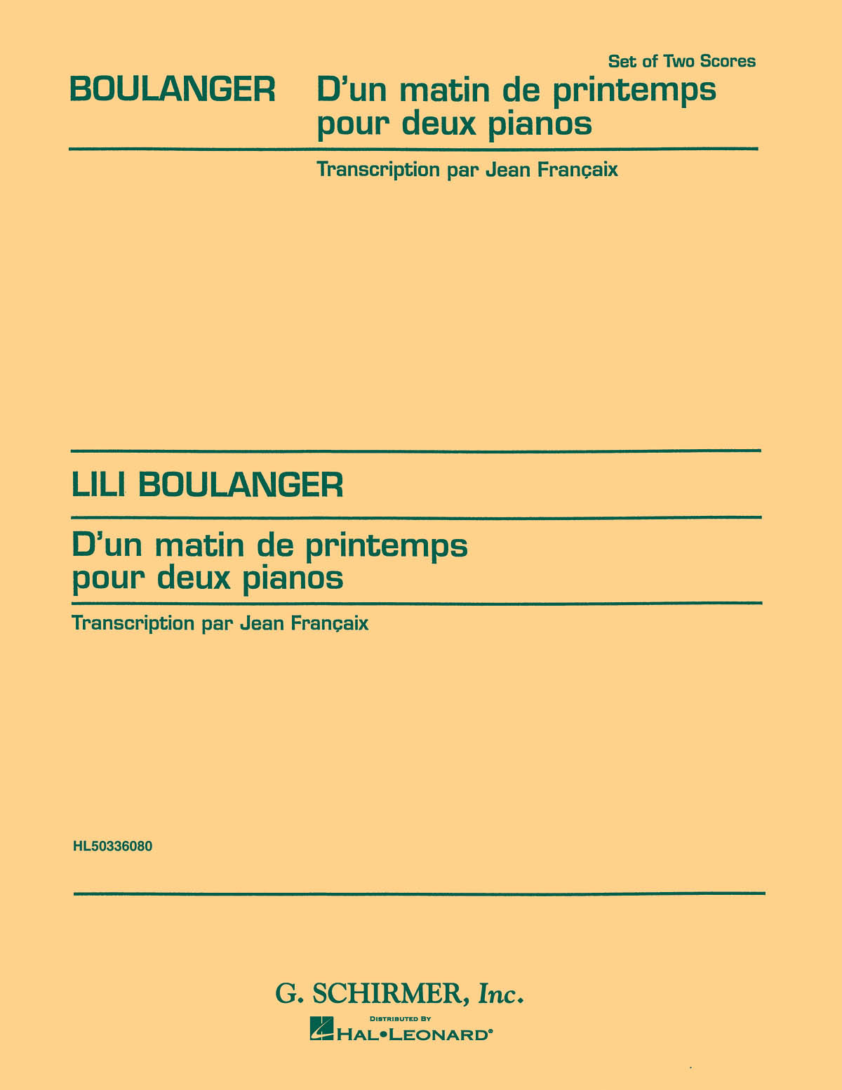 SCHIRMER D'Un Matin Du Printemps (set)