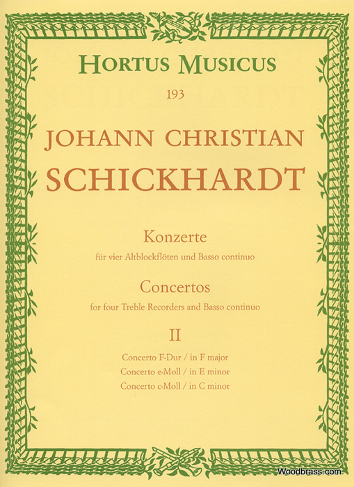 BARENREITER SCHICKHARDT J.C. - SECHS KONZERTE FÜR VIER ALTBLOCKFLÖTEN UND BC - HEFT 2