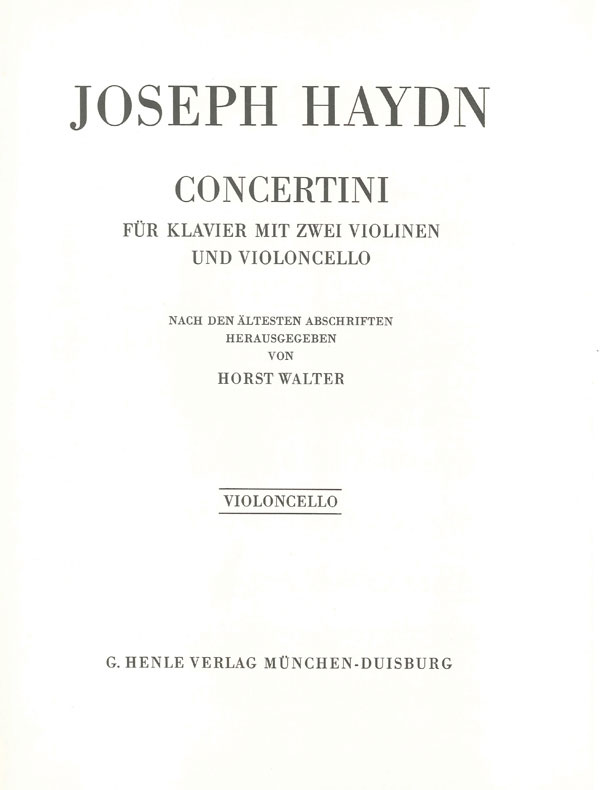 HENLE VERLAG Haydn J. - Concertini For Piano (harpsichord) With Two Violins And Violoncello - Partie De Violoncel