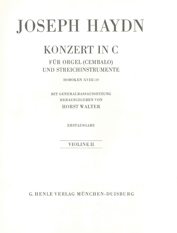 HENLE VERLAG HAYDN J. - CONCERTO FOR ORGAN (HARPSICHORD) WITH STRING INSTRUMENTS C MAJOR HOB. XVIII:10
