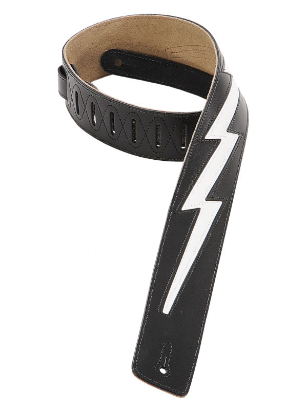 LEVYS 6,4 CM, LEATHER WITH SEAMS, LIGHTNING MOTIF, SUEDE BACK - BLACK
