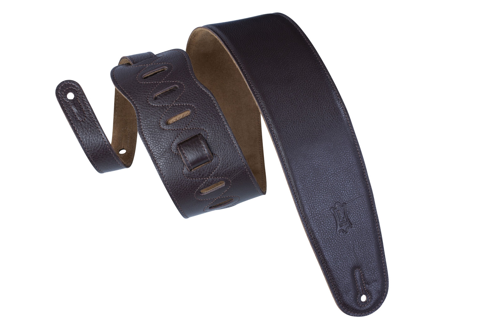LEVYS PADDED LEATHER, SUEDE BACK, FOR BASS, 9CM - DARK BROWN