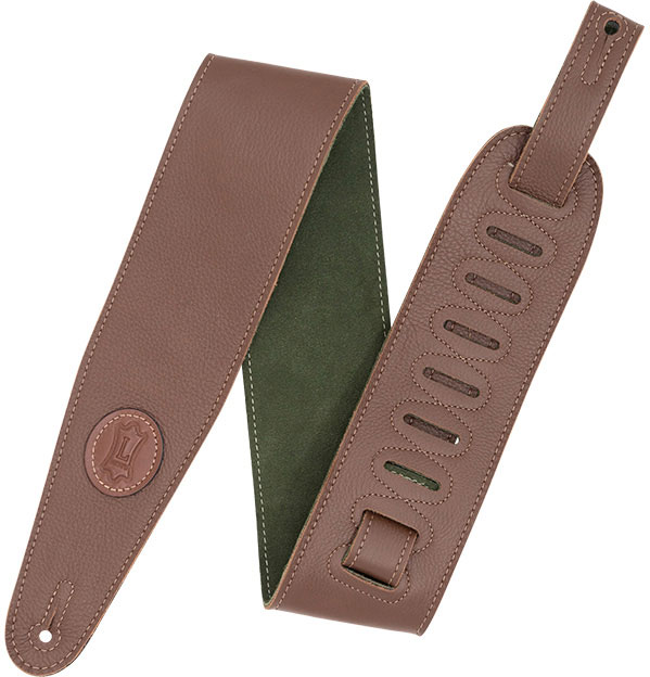 LEVYS LEATHER STRAP WITH COLORED SUEDE BACK, 7,6 CM - BROWN-GREEN