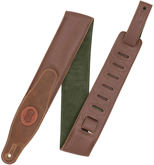 LEVYS PADDED LEATHER STRAP WITH COLORED SUEDE BACK, 6,35 CM - BROWN-GREEN