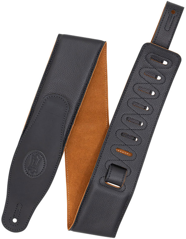 LEVYS PADDED LEATHER STRAP WITH COLORED SUEDE BACK, 7,6 CM - BLACK-HONEY