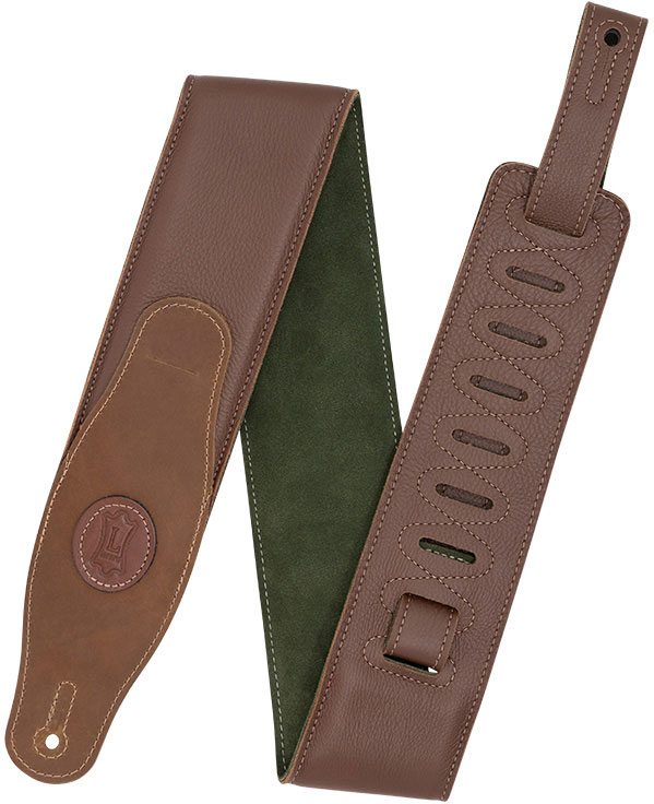 LEVYS PADDED LEATHER STRAP WITH COLORED SUEDE BACK, 7,6 CM - BROWN-GREEN