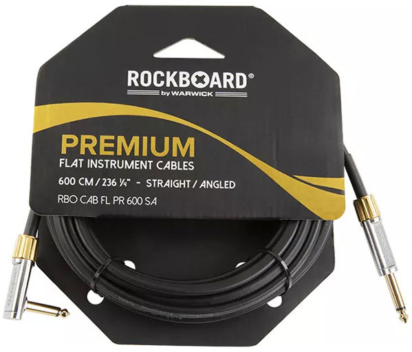 ROCKBOARD Câble Instrument Plat Premium - 600 Cm - Droit/Coudé - Noir