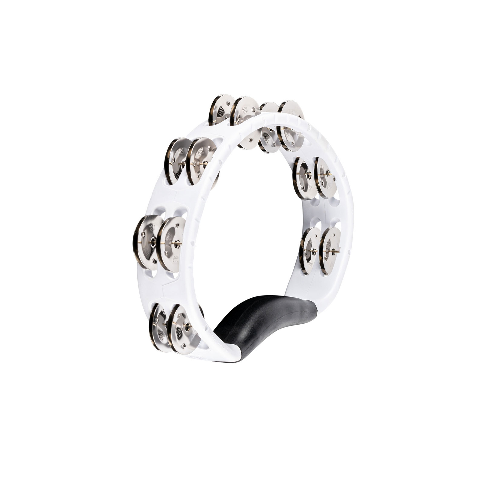 MEINL PERCUSSION HEADLINER SERIES HAND HELD ABS TAMBOURINE, DUAL ROW, WHITE, STAINLESS STEEL JINGLES