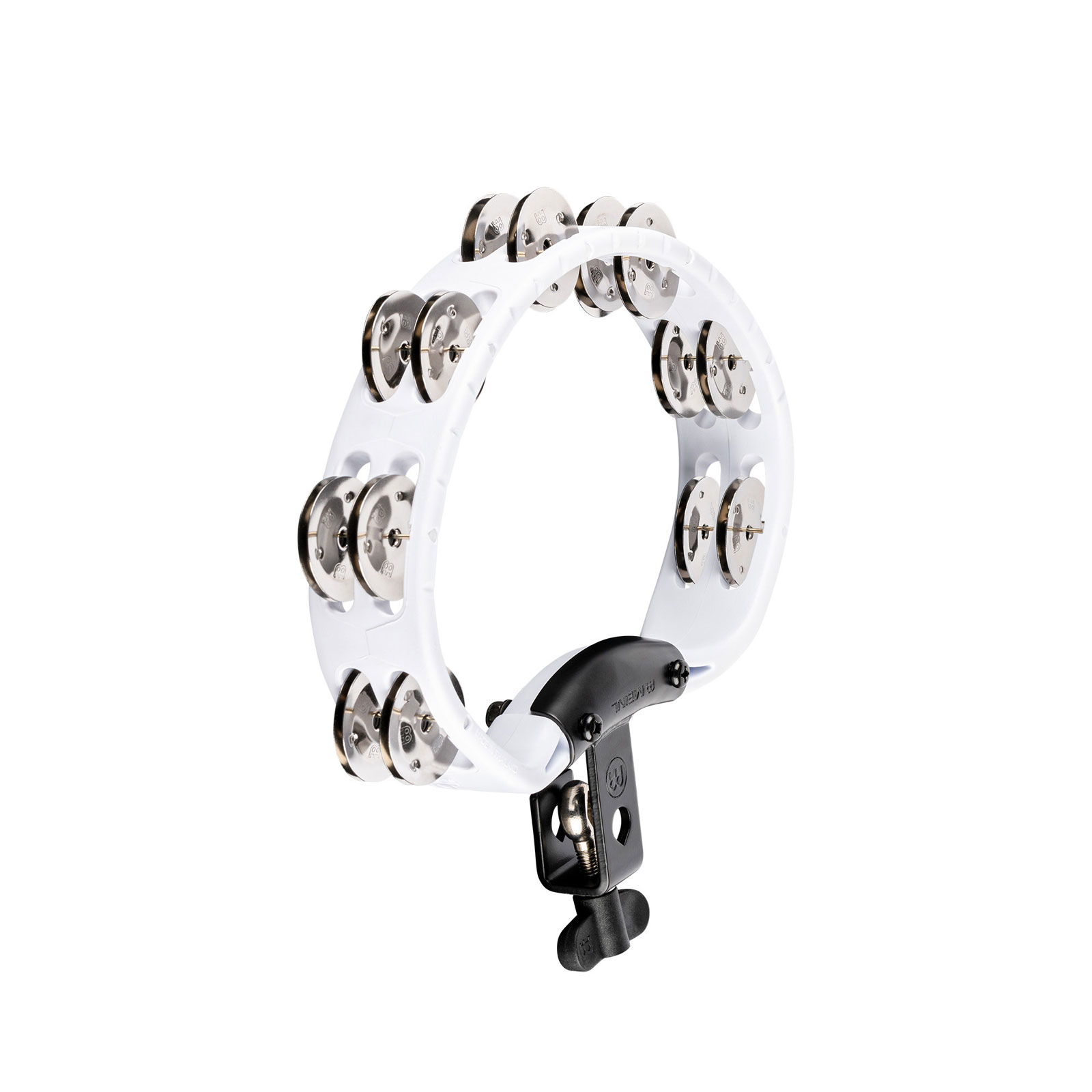 MEINL PERCUSSION HEADLINER SERIES MOUNTABLE ABS TAMBOURINE, DUAL ROW, WHITE, STAINLESS STEEL JINGLES