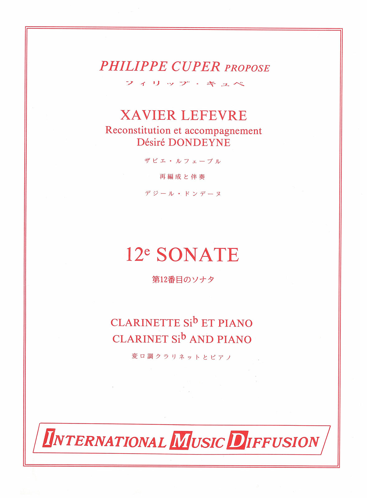 IMD ARPEGES LEFEVRE - 12° SONATE - CLARINETTE & PIANO