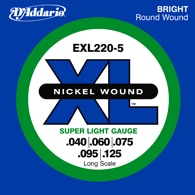 D'ADDARIO AND CO EXL220-5 5-STRING NICKEL WOUND BASS GUITAR STRINGS SUPER LIGHT 40-125 LONG SCALE