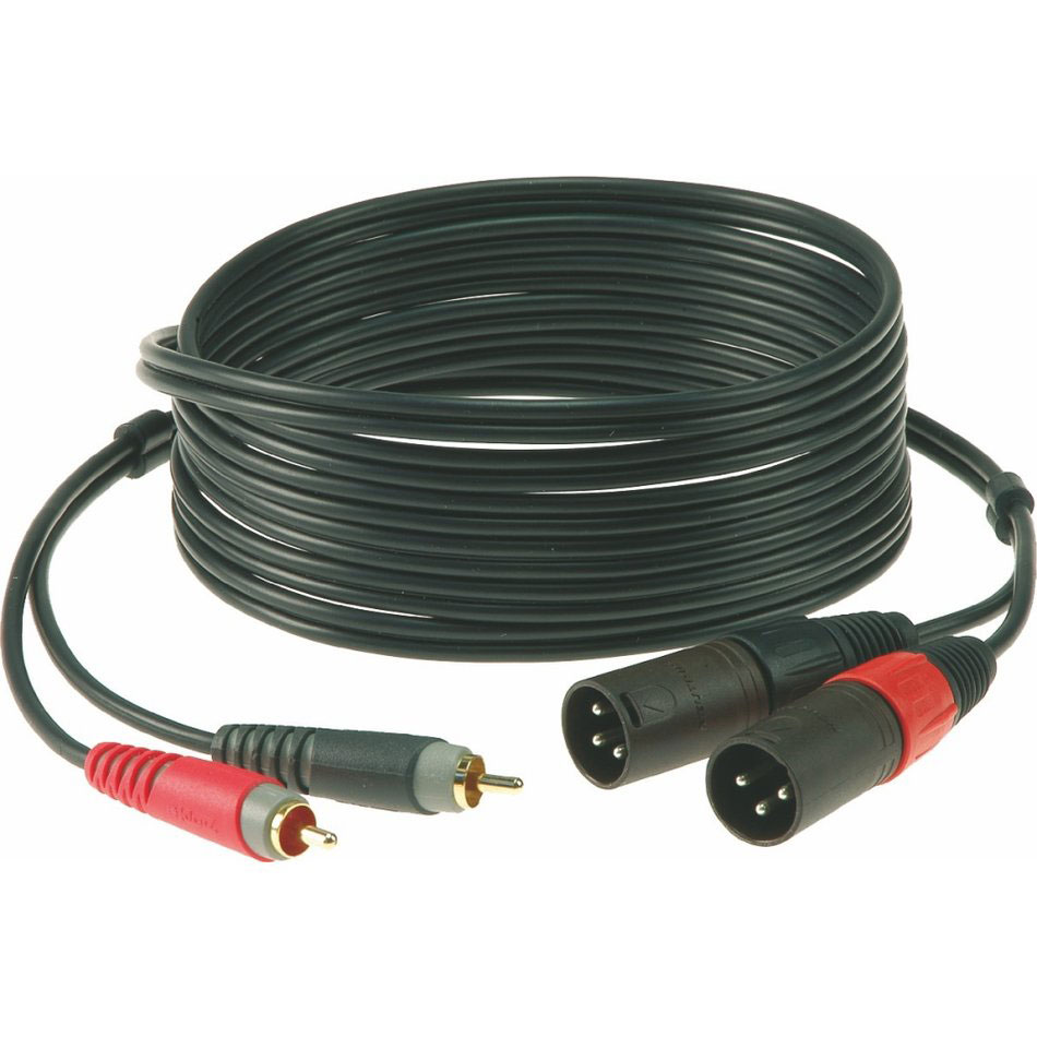 KLOTZ TWINCABLE BLACK 3M 2X RCA - 2X XLR 3 MALE 