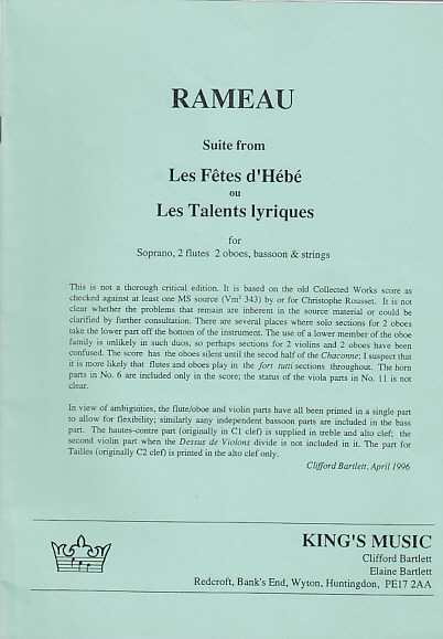 KING'S MUSIC Rameau Suite From : Les f?àö?Ñ¢tes D'HéBé Ou Les Talents Lyriques