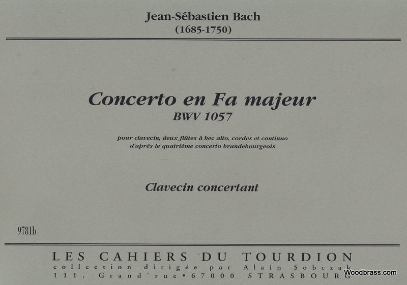 CAHIERS DU TOURDION BACH J.S. - CONCERTO EN FA MAJEUR, BWV 1057 - PARTIE DE CLAVECIN