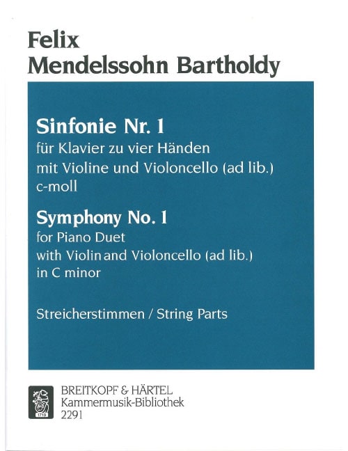 EDITION BREITKOPF MENDELSSOHN BARTHOLDY - SYMPHONY NO. 1 IN C MINOR MWV N 13 (CHAMBER MUSIC VERSION 1829) MWV N 13