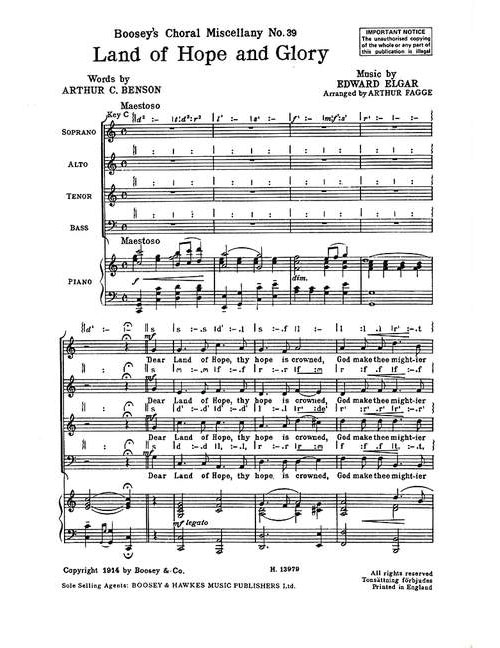 BOOSEY & HAWKES ELGAR EDWARD - LAND OF HOPE AND GLORY - MIXED CHOIR AND PIANO