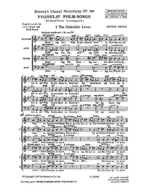 BOOSEY & HAWKES SEIBER MATYAS - YUGOSLAV FOLKSONGS - MIXED CHOIR A CAPPELLA