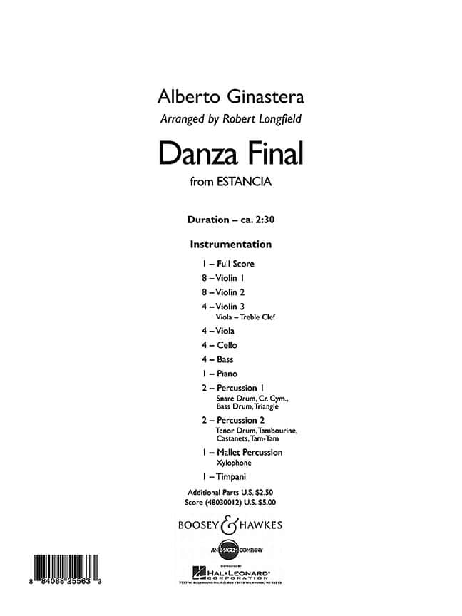 BOOSEY & HAWKES GINASTERA - DANZA FINAL - STRING ORCHESTRE ET PERCUSSION