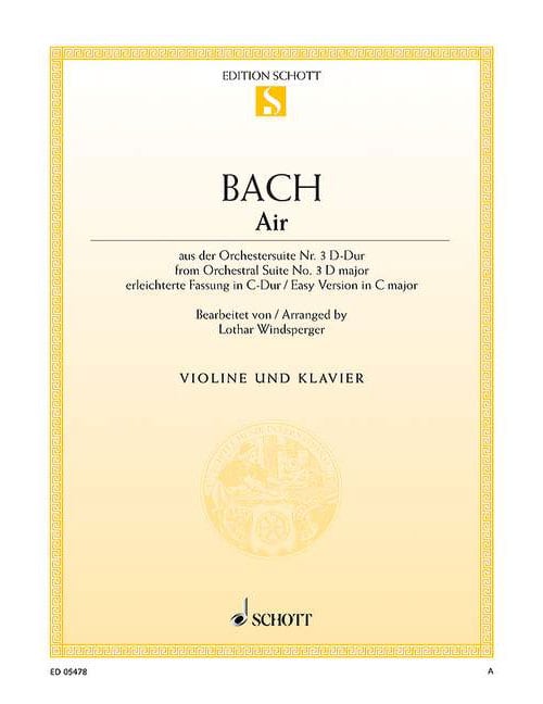 SCHOTT BACH - AIR BWV 1068 - VIOLON ET PIANO