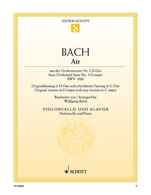 SCHOTT BACH - AIR BWV 1068 - VIOLONCELLE ET PIANO