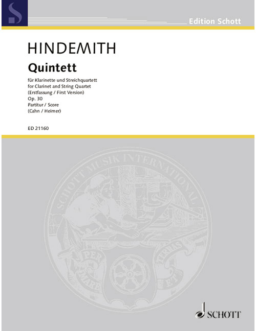 SCHOTT HINDEMITH P. - QUINTETTE OP.30 (PREMIERE VERSION)